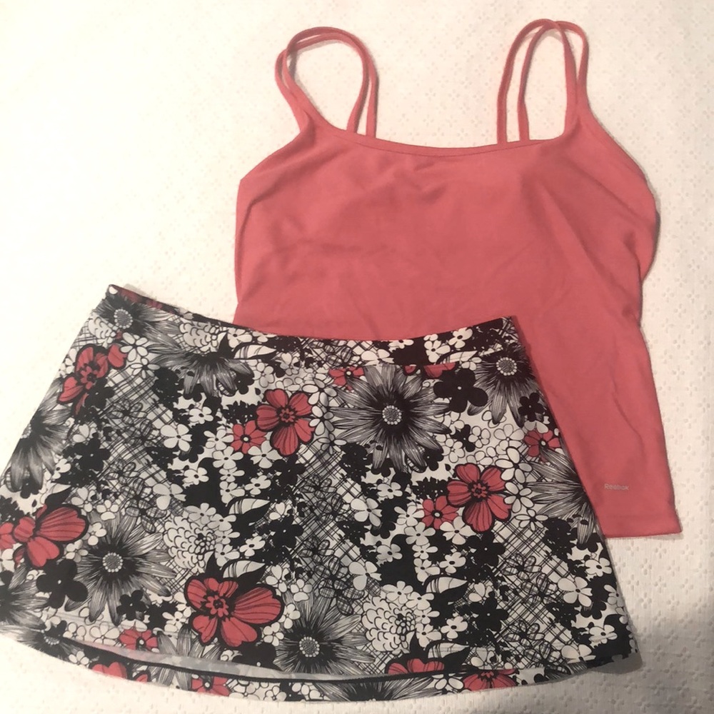 Reebok 2 piece skort swimsuit salmon pink/black